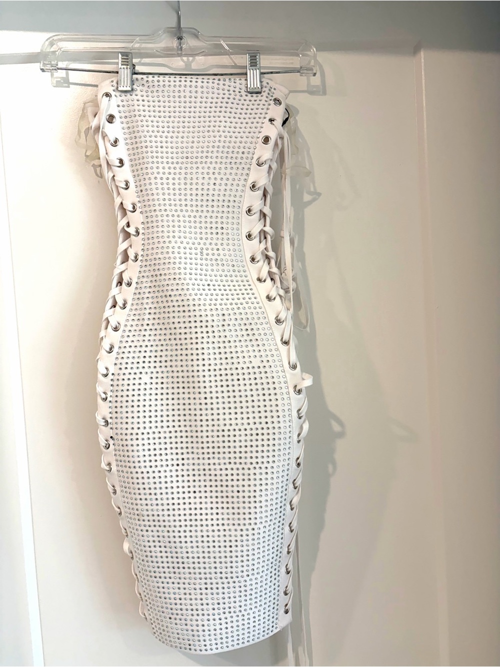White Studded Lace-Up Midi Bodycon Dress